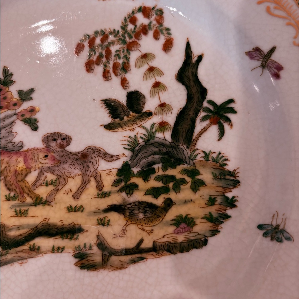 Vintage Decorative Chinese Plate w/Crackle Glaze Dog & Bird Scene Great Piece. - Picture 3 of 8